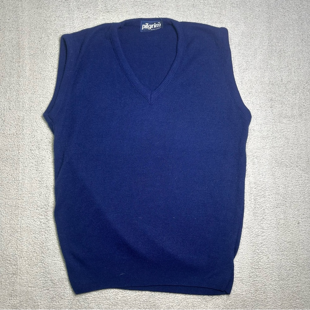 Vintage Pilgrim Sweater Vest Adult Medium V Neck Navy Blue Pullover USA Made
